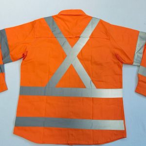 High-Vis Orange Cotton Drill Long Sleeve Shirt with Reflective Tape