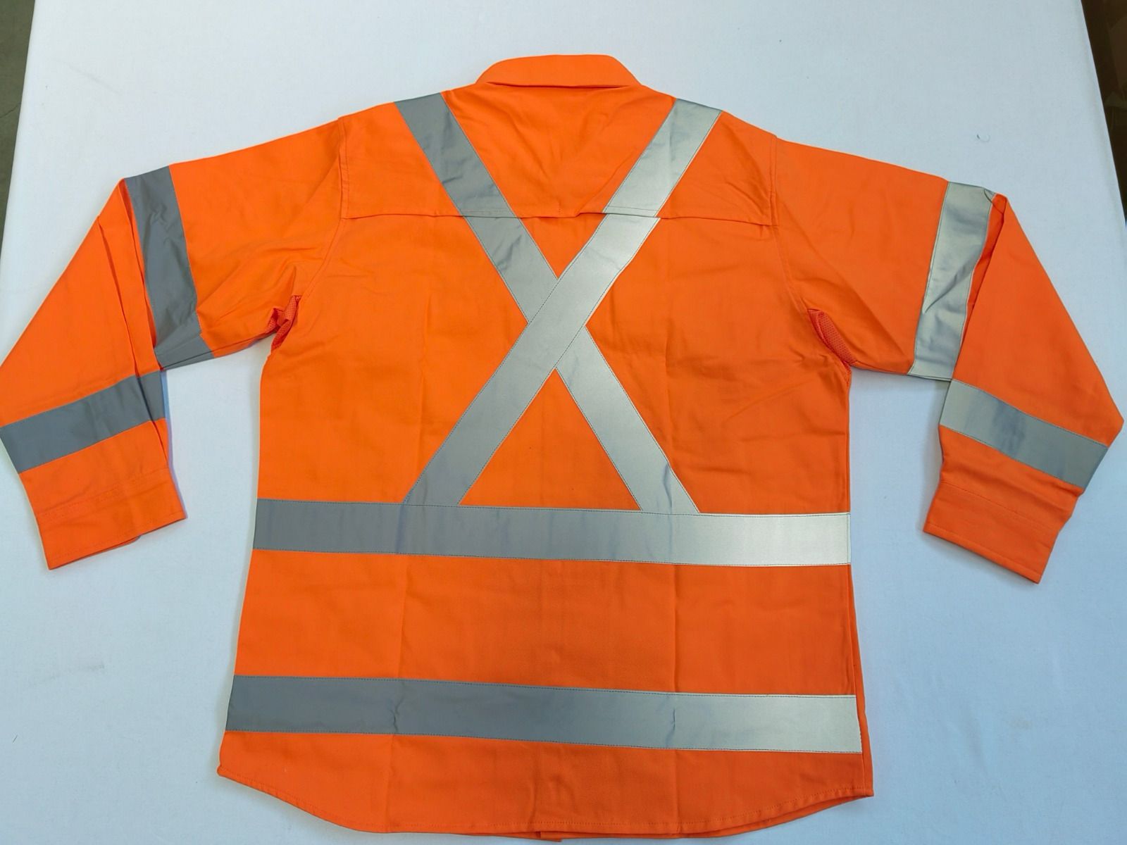 High-Vis Orange Cotton Drill Long Sleeve Shirt with Reflective Tape back
