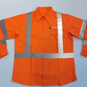 High-Vis Orange Cotton Drill Long Sleeve Shirt with Reflective Tape
